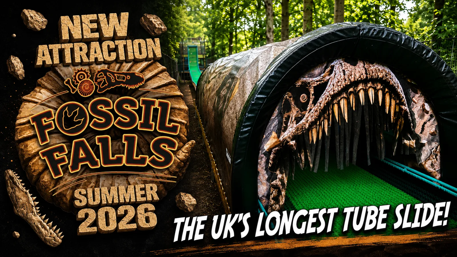 Fossil Falls: new attraction, summer 2026: the UK's longest tube slide