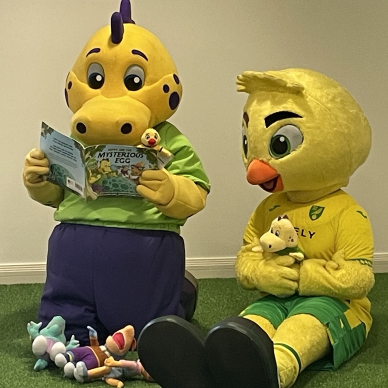 Dippy and the Norwich City canary with sensory packs to borrow